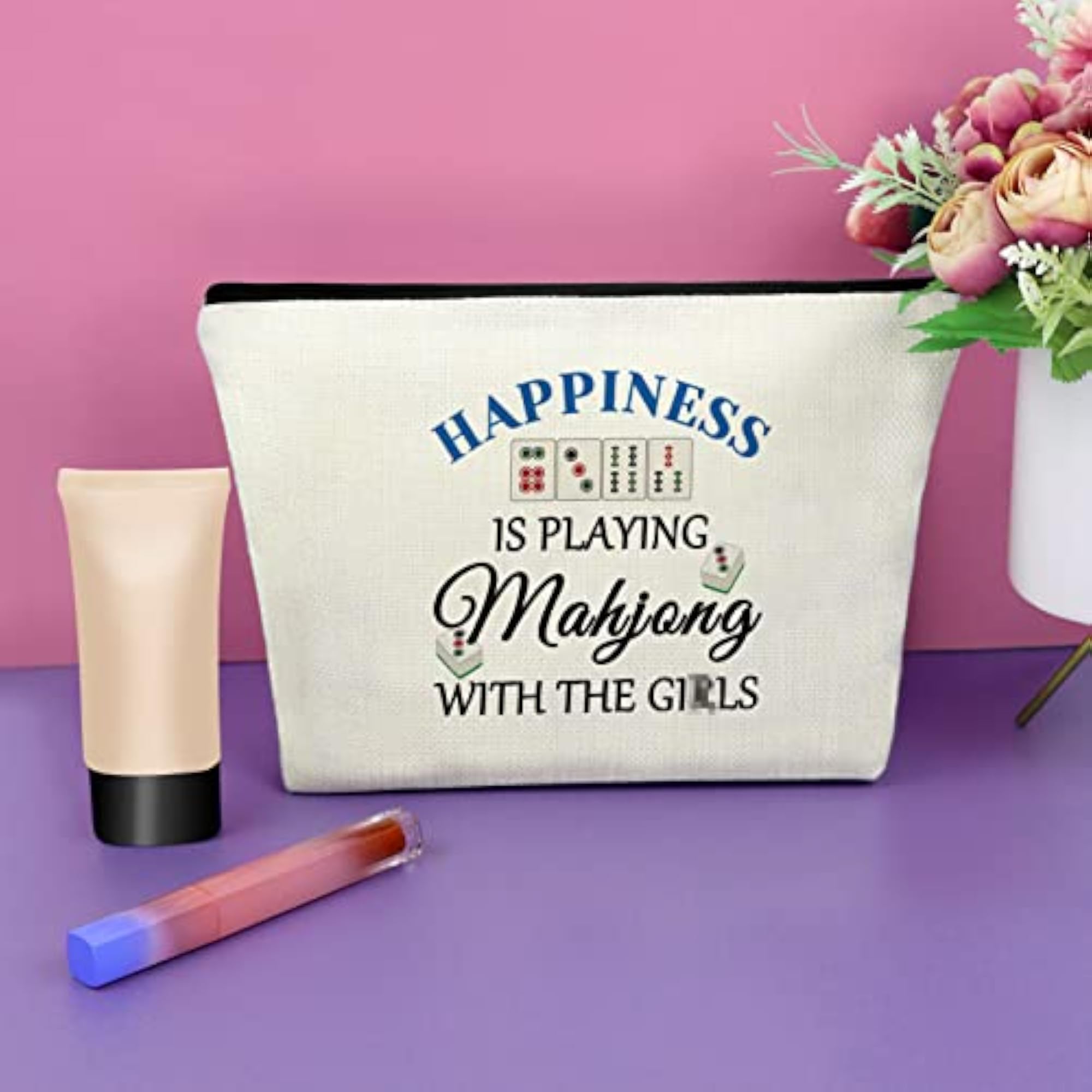 Lucky Mahjong Cosmetic Bag, Gift for Mahjong Players